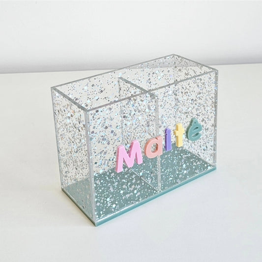 Porta Lápis e Canetas Duplo Glitter em Acrílico Nome Individual