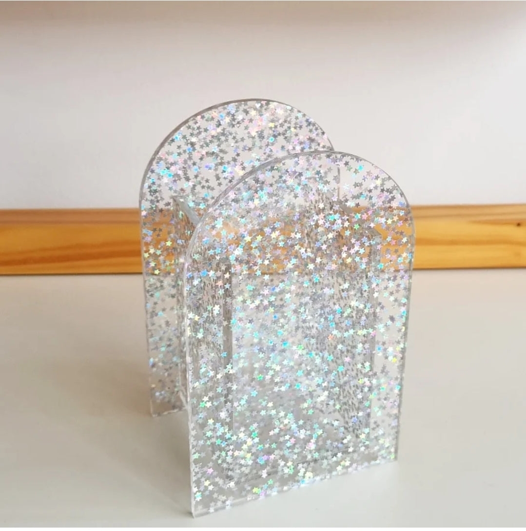 Piruliteiro ou Porta Lápis Arco em Acrílico Glitter
