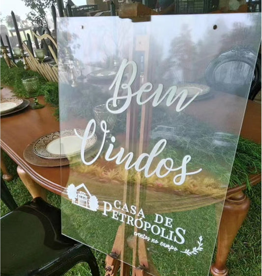 Placa em acrílico de Bem Vindos para Casamentos