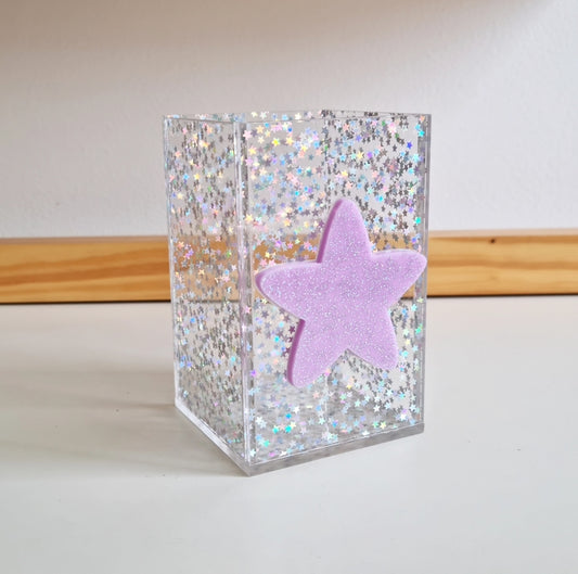 Porta Lápis e Canetas em Acrílico Glitter Estrela